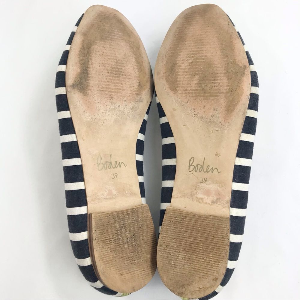 Boden Evelina Navy Blue White Stripe Neon Tassel Slip on Nautical Ballet Flats - Picture 15 of 16